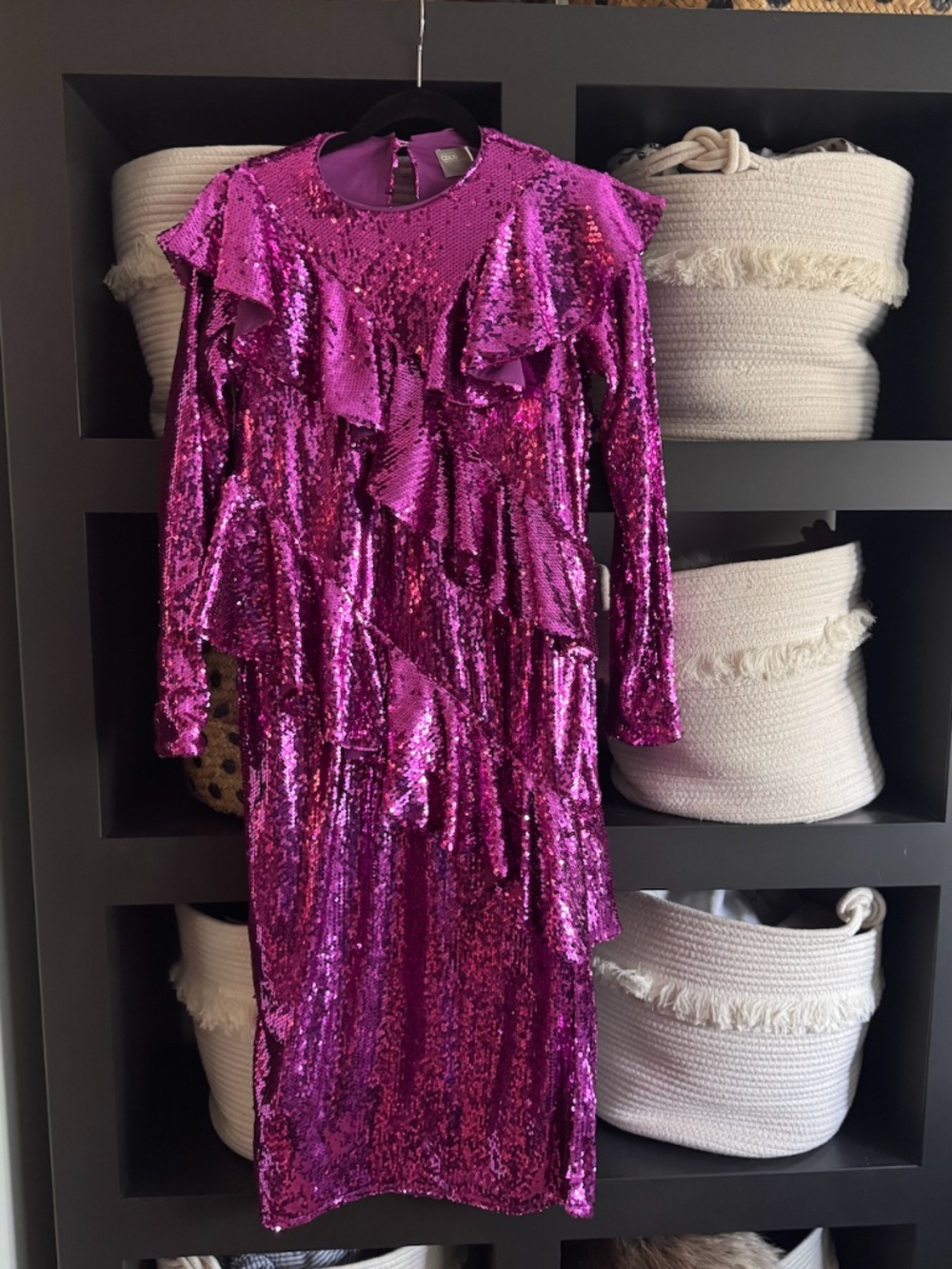Fuchsia Sequin Ruffle Dress